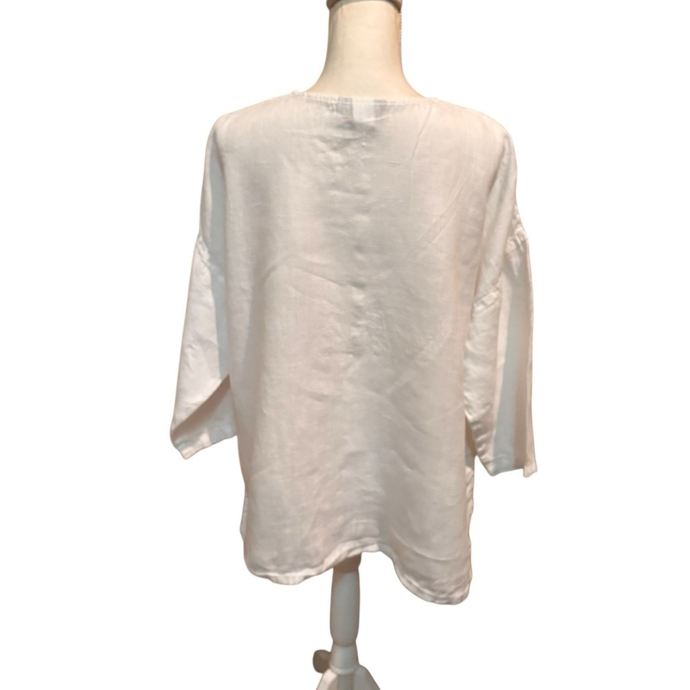 Vintage Match Point‎ White Linen Tunic Blouse XL Made USA  Boho - Picture 2 of 5